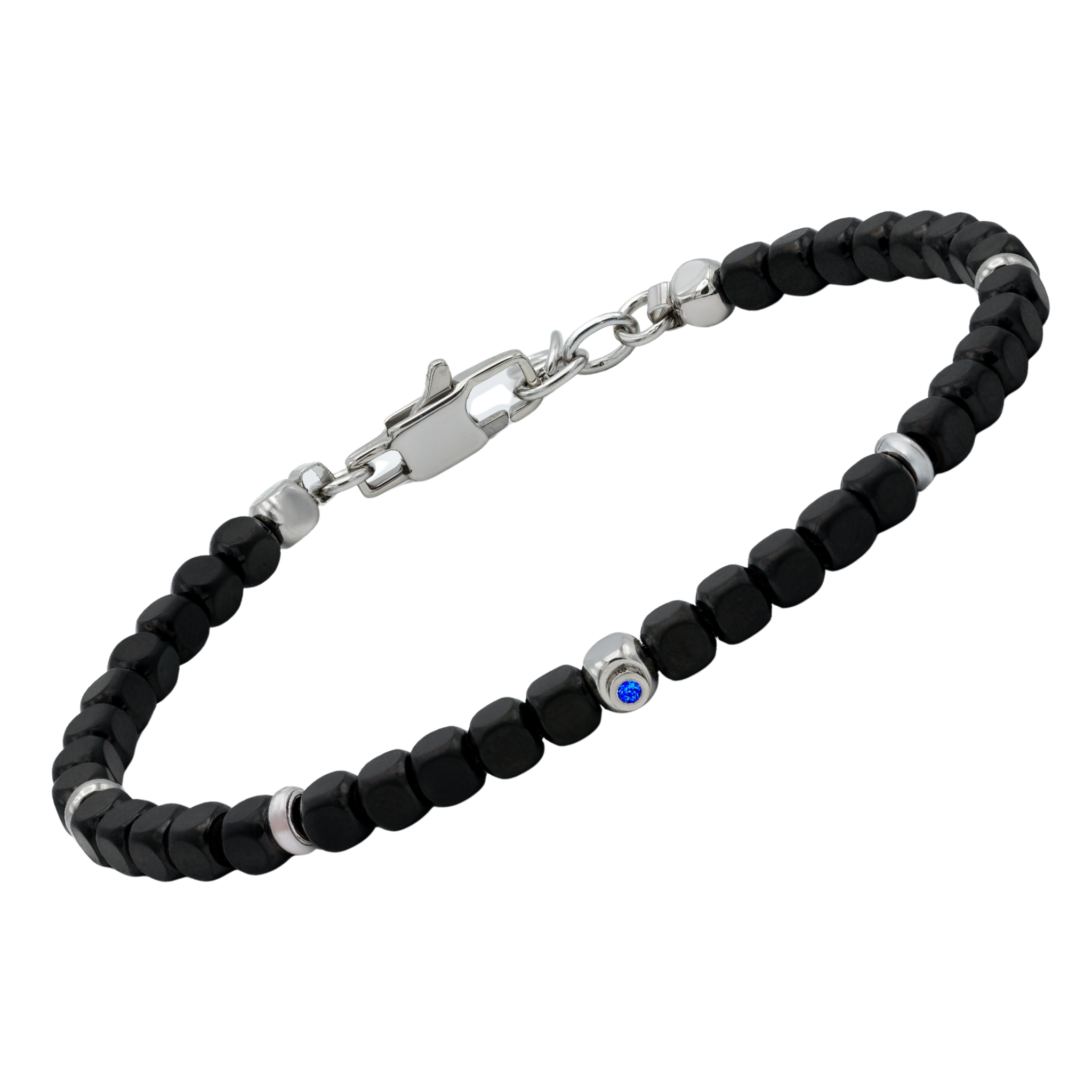 Bracciale in acciaio con cubi in PVD nero e Zaffiro Naturale (0,032 ct)