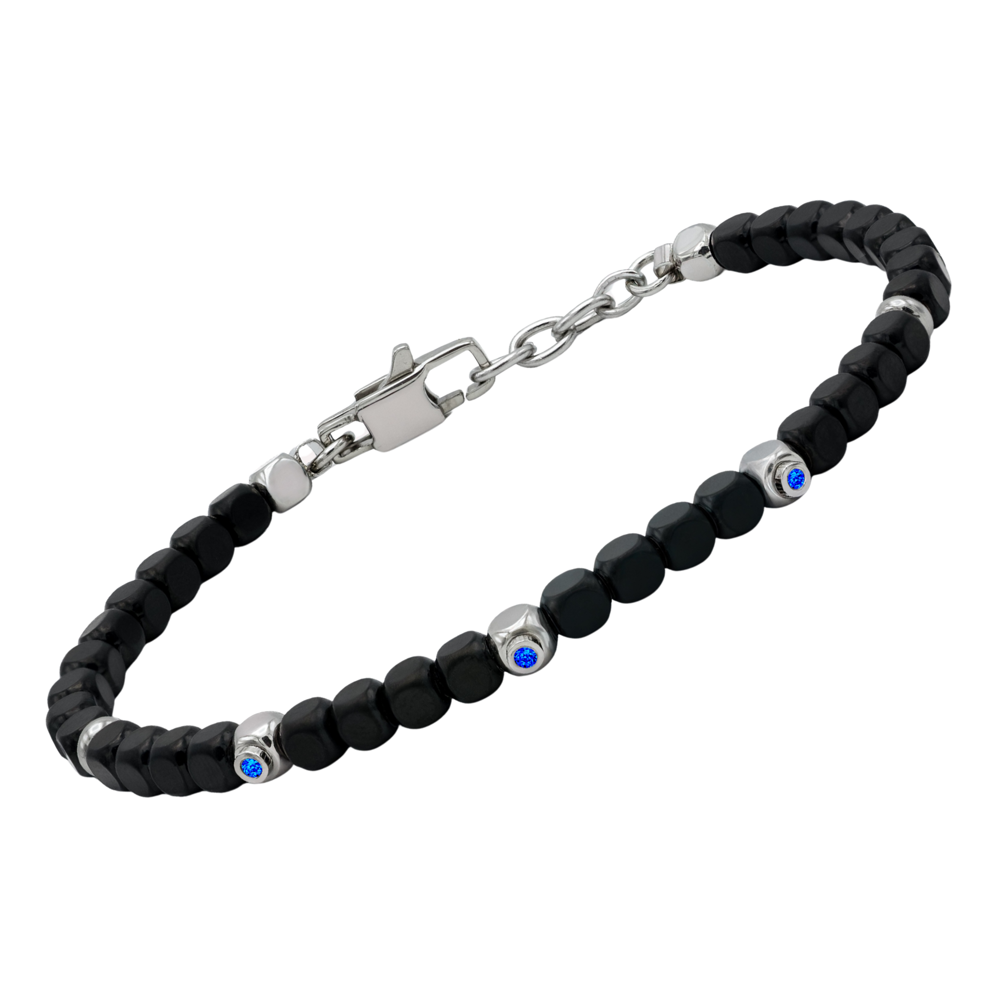 Bracciale in acciaio con cubi in PVD nero e Zaffiri Naturali (3 x 0,032 ct)