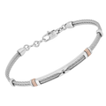 Bracciale cavetto in acciaio con maglie rosè godronate e Diamante Black (0,025 ct)