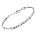 Bracciale cavetto in acciaio con maglie rosè godronate e Rubino Naturale (0,027 ct)