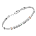 Bracciale cavetto in acciaio con maglie rosè godronate e Smeraldo Naturale (0,024 ct)