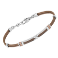 Bracciale cavetto in acciaio PVD marrone con maglie rosè godronate e Diamante Naturale 0,015 ct