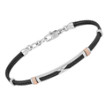 Bracciale cavetto in acciaio PVD nero con maglie rosè godronate e Diamante Naturale 0,015 ct
