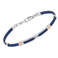 Bracciale cavetto in acciaio PVD blu con maglie rosè godronate e Diamante Naturale 0,015 ct