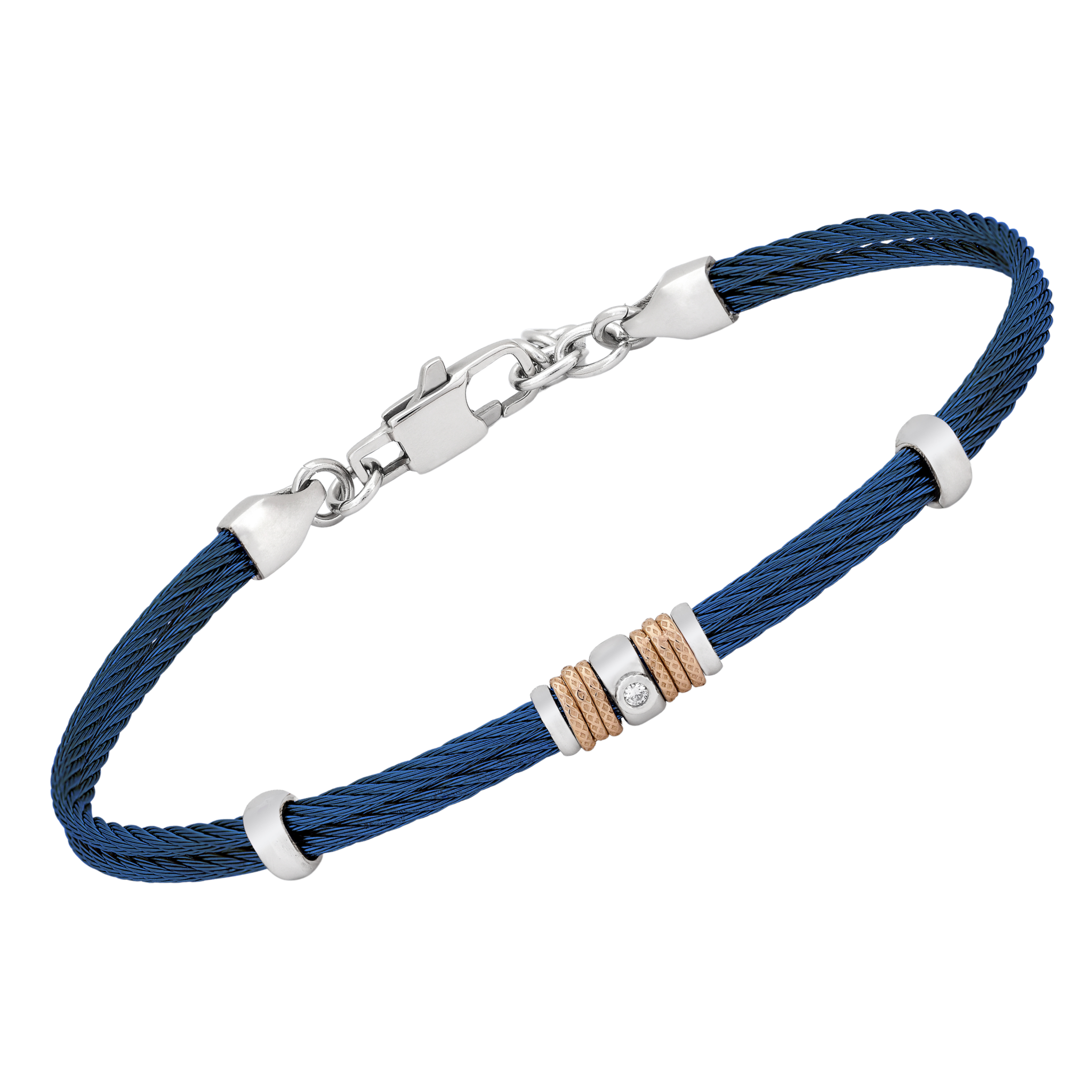 Bracciale in acciaio PVD blu con Diamante Naturale 0,015 ct