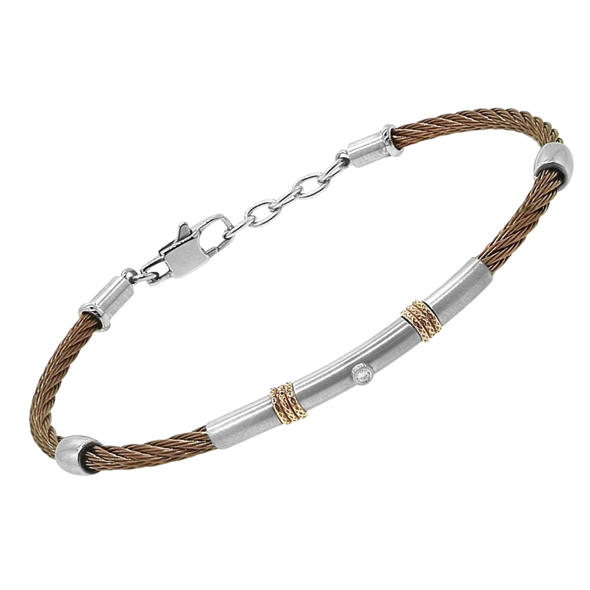 Bracciale in acciaio PVD marrone con Diamante Naturale 0,015 ct