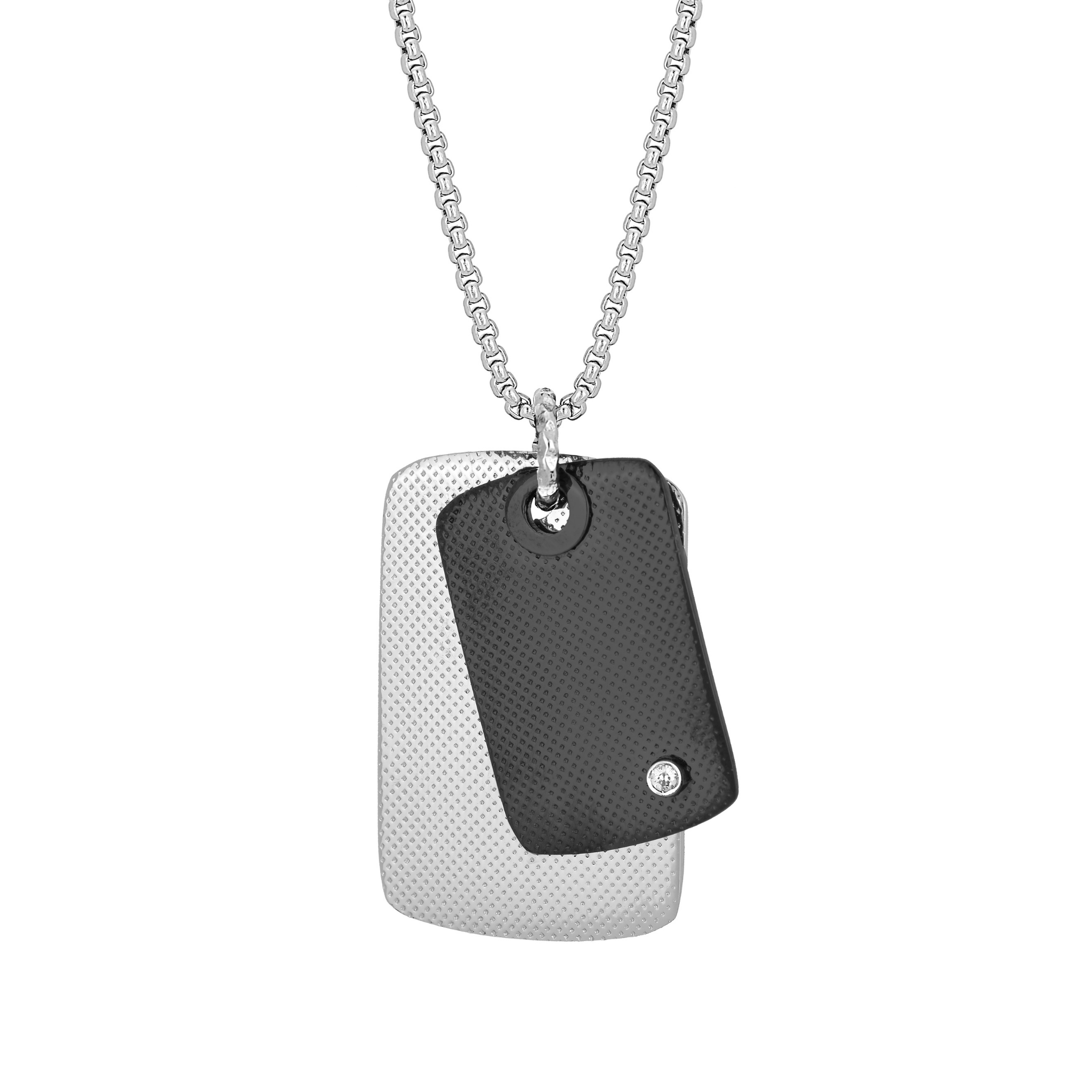 Collana in acciaio PVD nero con piastre godronate e Diamante Naturale 0,015 ct