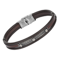 Bracciale in acciaio e cuoio marrone con piastra e semilavorati bruniti