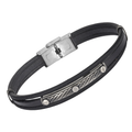 Bracciale in acciaio e cuoio nero con piastra e semilavorati bruniti