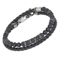 Bracciale in acciaio con pietre naturali Onice, pietra Lavica e cuoio nero intrecciato