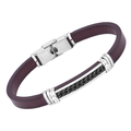 Bracciale in acciaio e cuoio marrone con piastra e catena