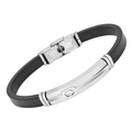 Bracciale in acciaio e cuoio nero con piastra e vite