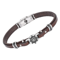 Bracciale in acciaio e cuoio marrone con timone in PVD nero