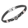 Bracciale in acciaio e cuoio nero con timone in PVD nero