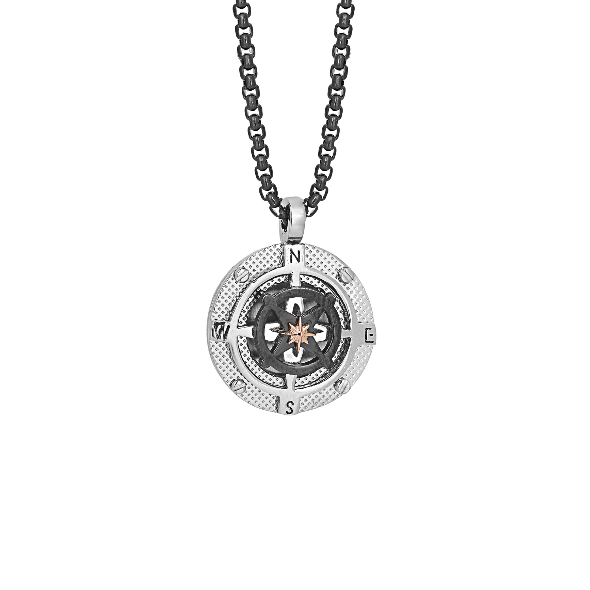 Collana con pendente rosa dei venti e stella polare