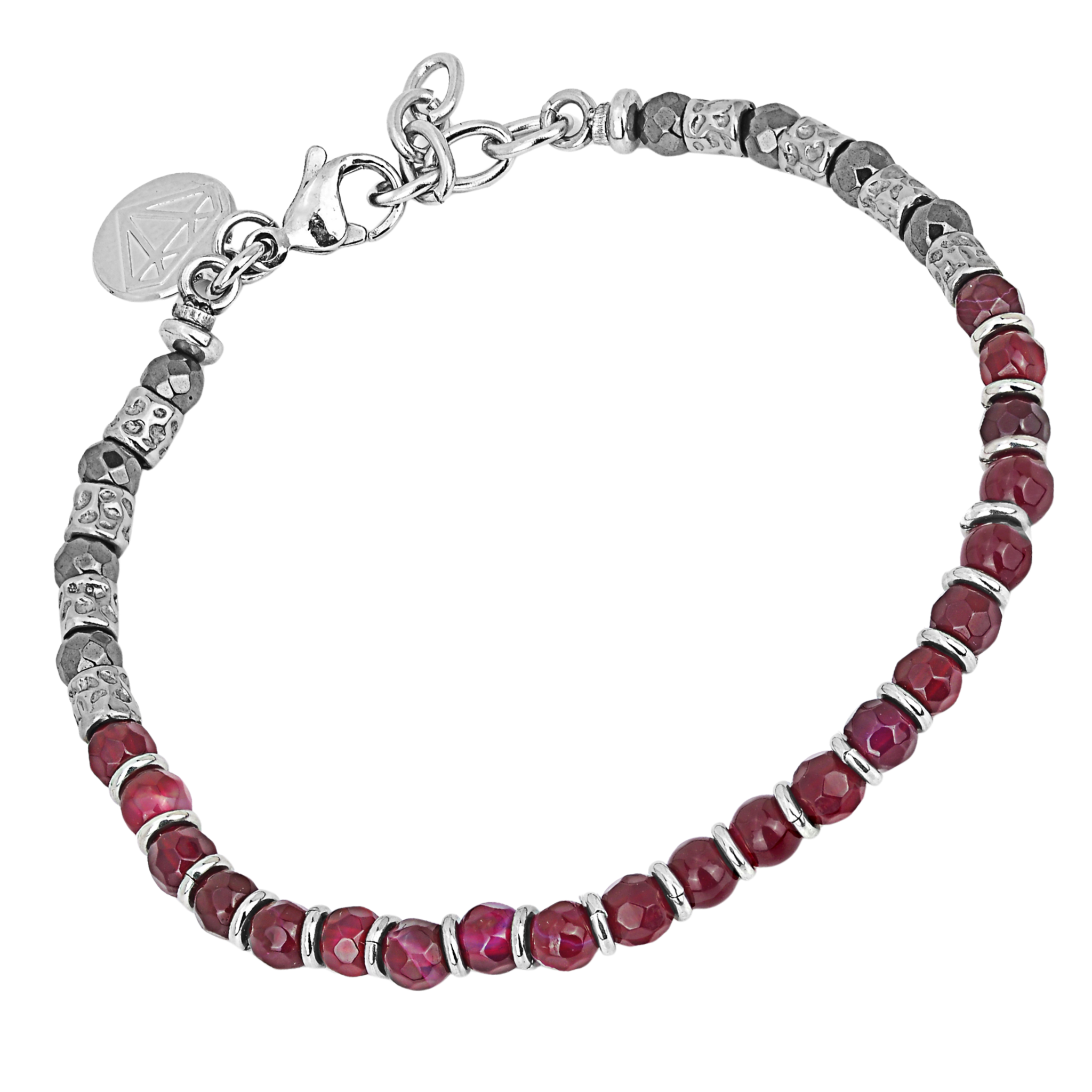 Bracciale in acciaio con Pietre naturali Agata Rossa ed Ematite sfaccettata