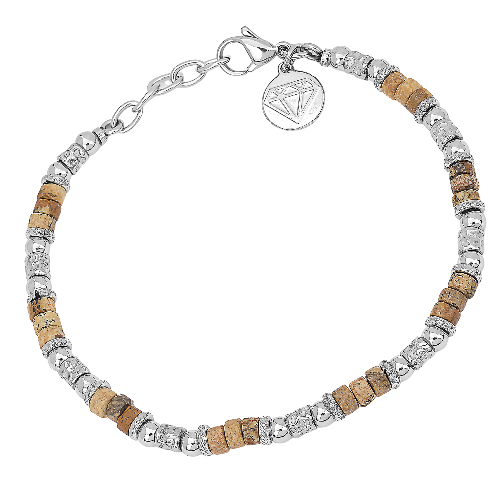 Bracciale con semilavorati in acciaio e Pietre naturali Agata Paesina