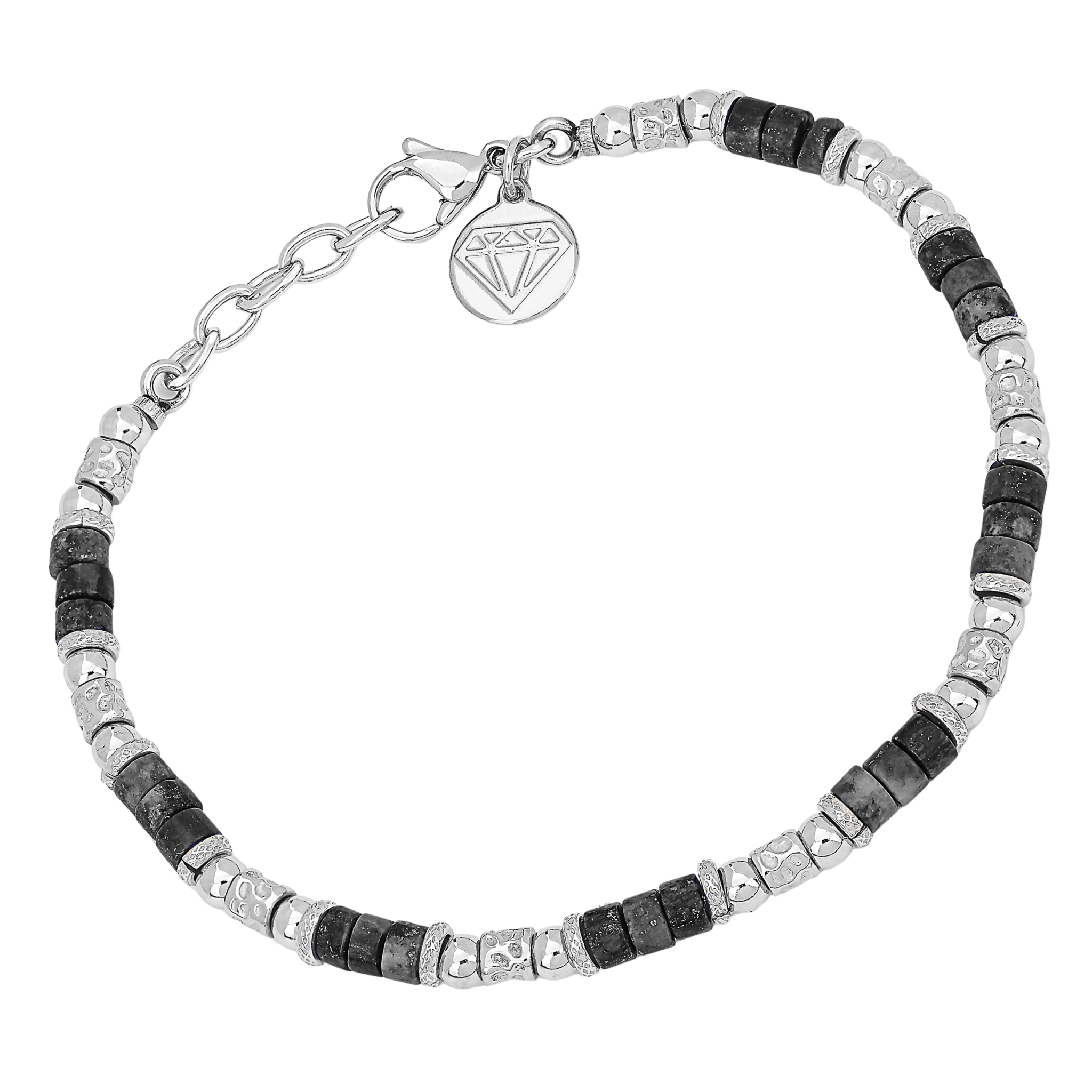 Bracciale con semilavorati in acciaio e Pietre naturali Agata Nera