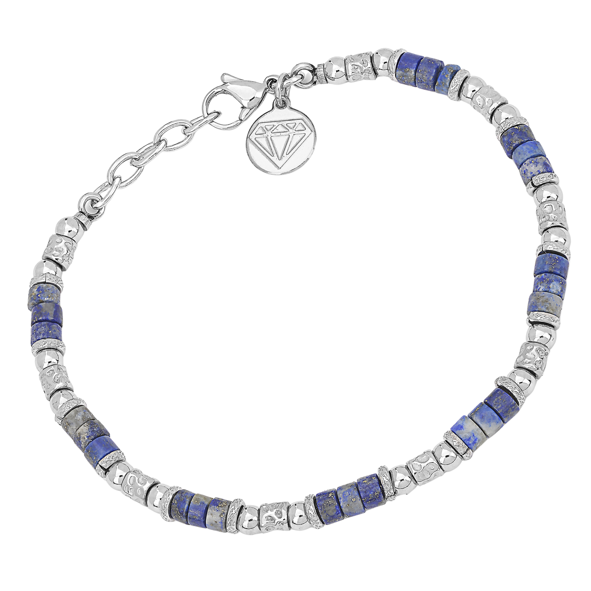 Bracciale con semilavorati in acciaio e Pietre naturali Lapislazzulo