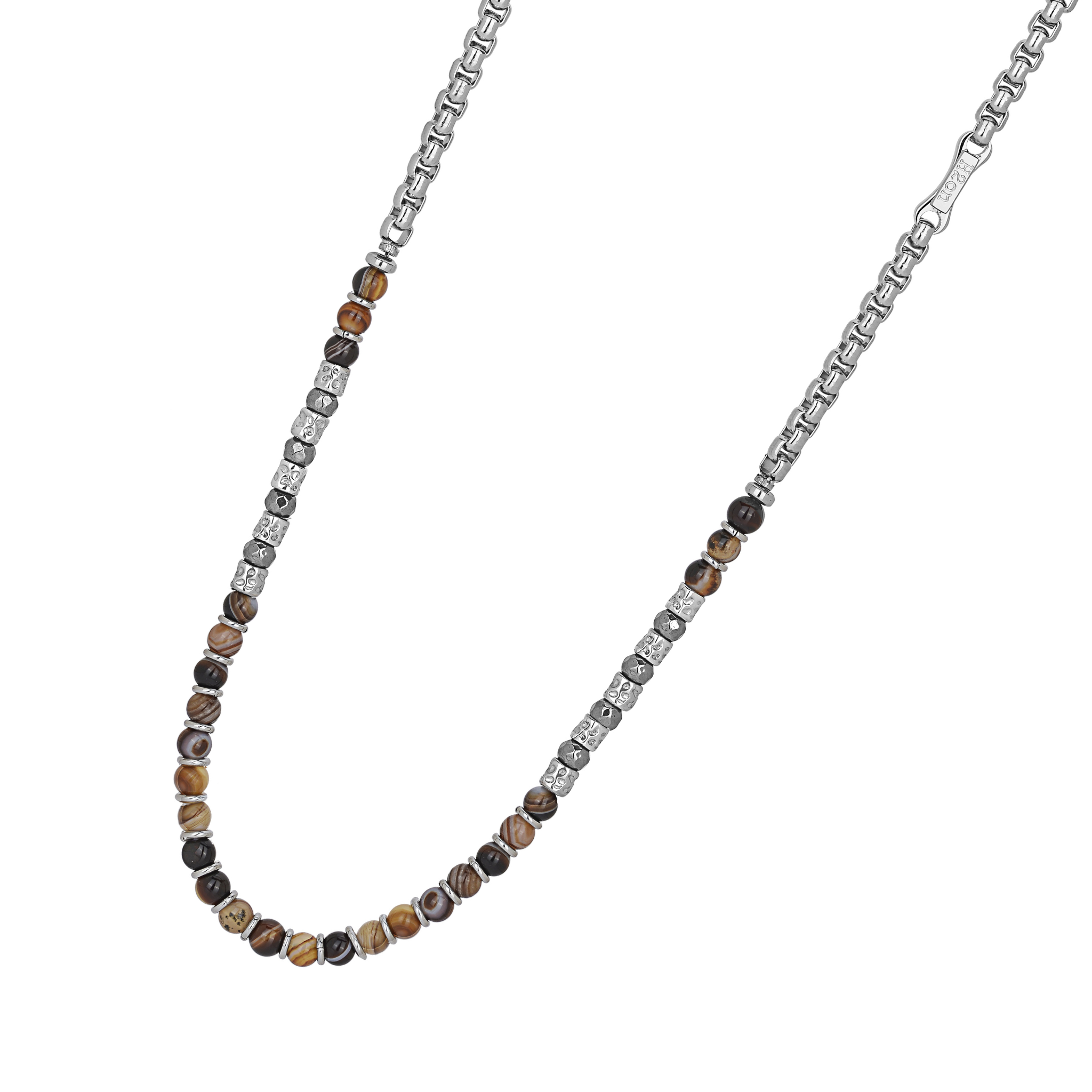 Collana in acciaio con Pietre naturali Agata Brown ed Ematite sfaccettata