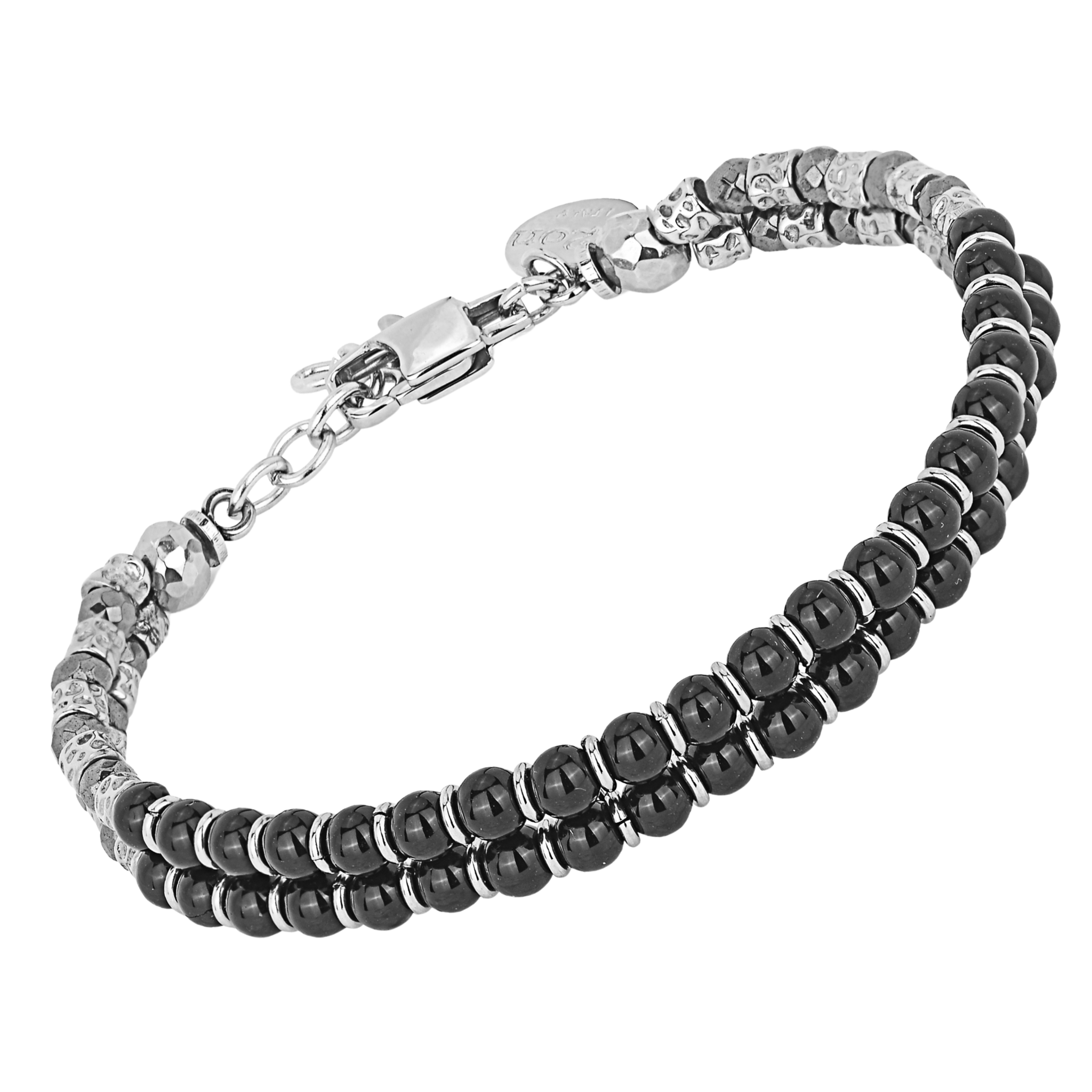 Bracciale doppio in acciaio con Pietre naturali Onice ed Ematite sfaccettata