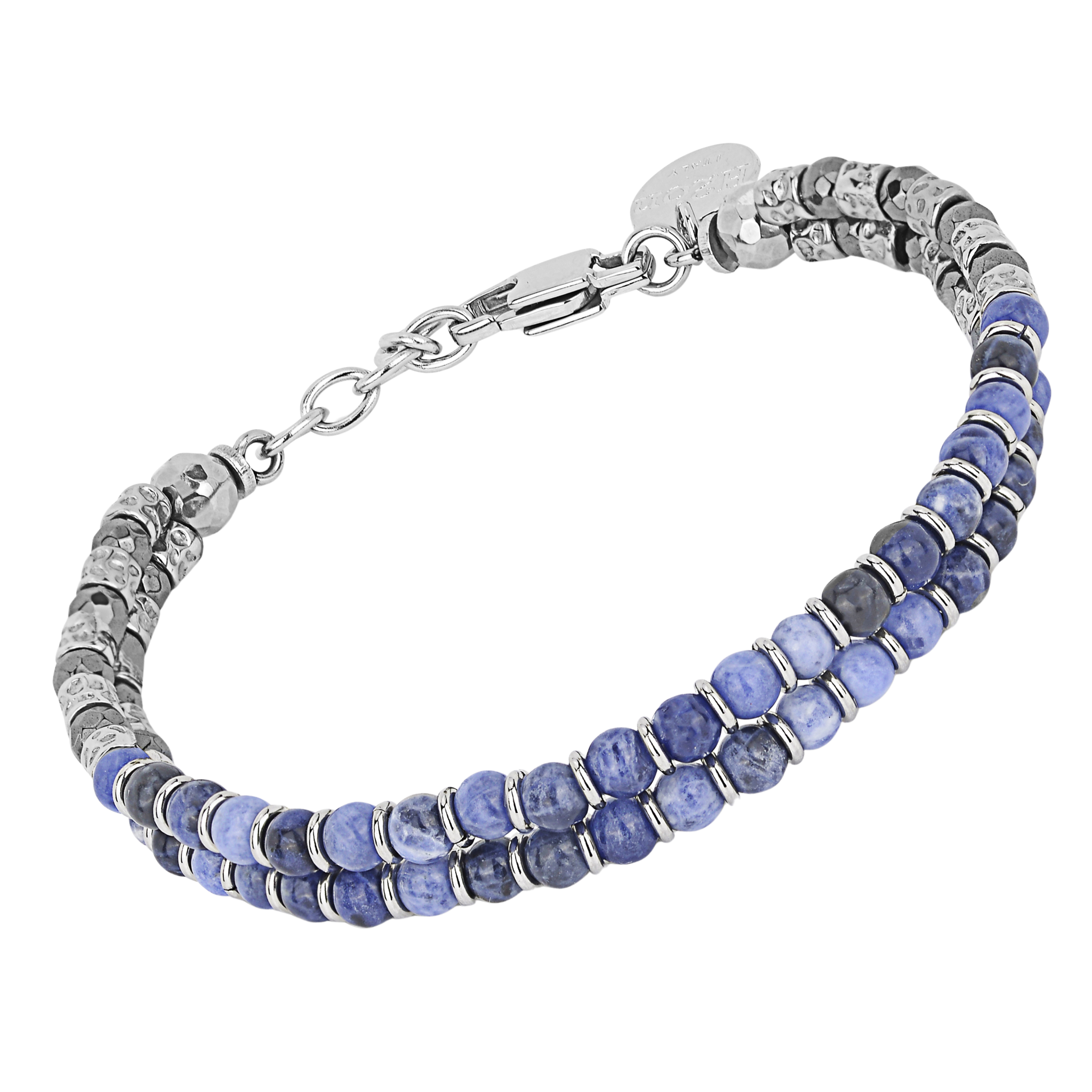 Bracciale doppio in acciaio con Pietre naturali Sodalite ed Ematite sfaccettata