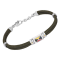 Bracciale in acciaio e corda nautica verde con bandiera smaltata e viti in oro 18kt (gr 0.04)