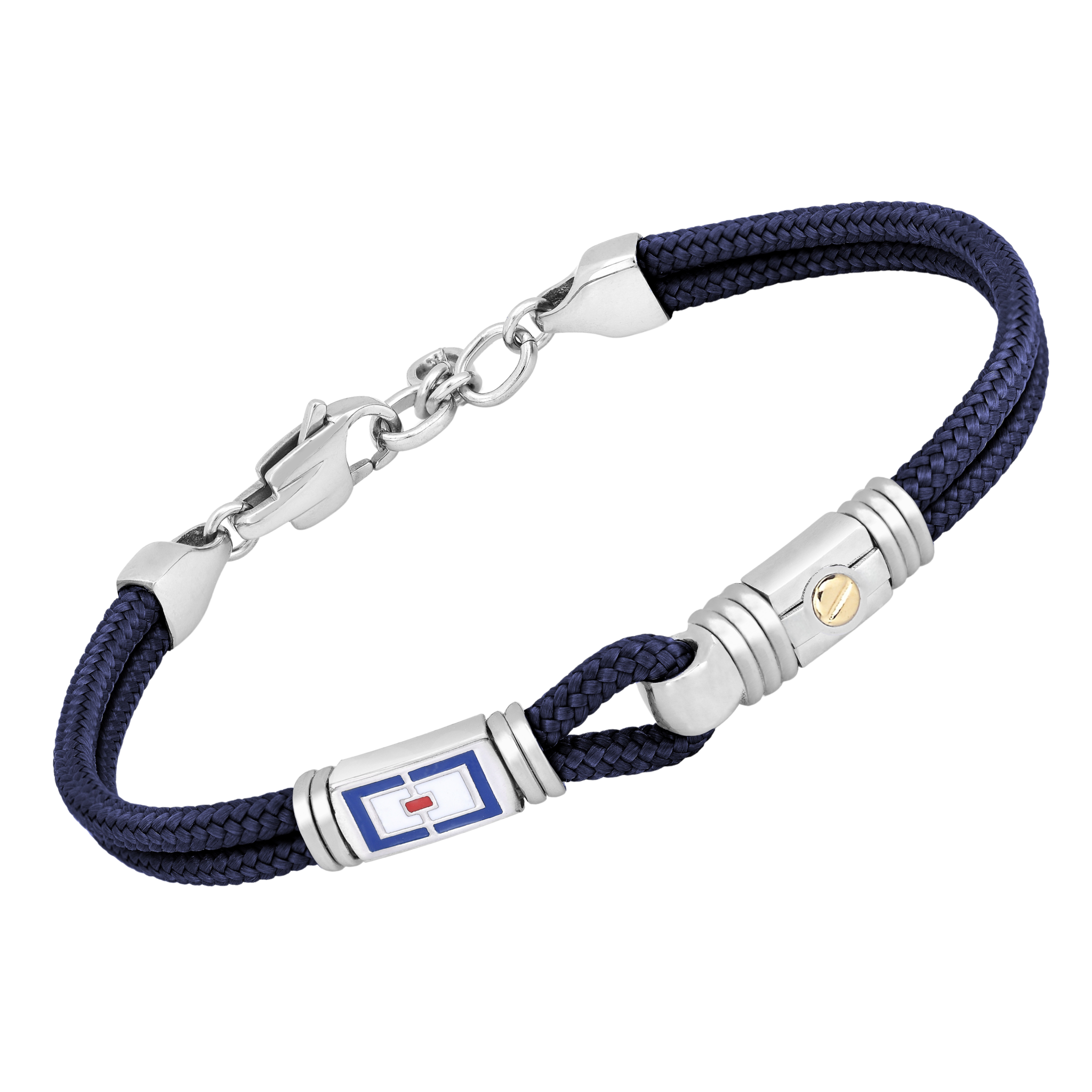 Bracciale in acciaio con semilavorato e corda nautica nera e vite in oro 18 Kt (gr 0.03)