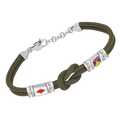 Bracciale in acciaio e corda nautica verde con bandiere smaltate e nodo e viti in oro 18kt (gr 0.08)