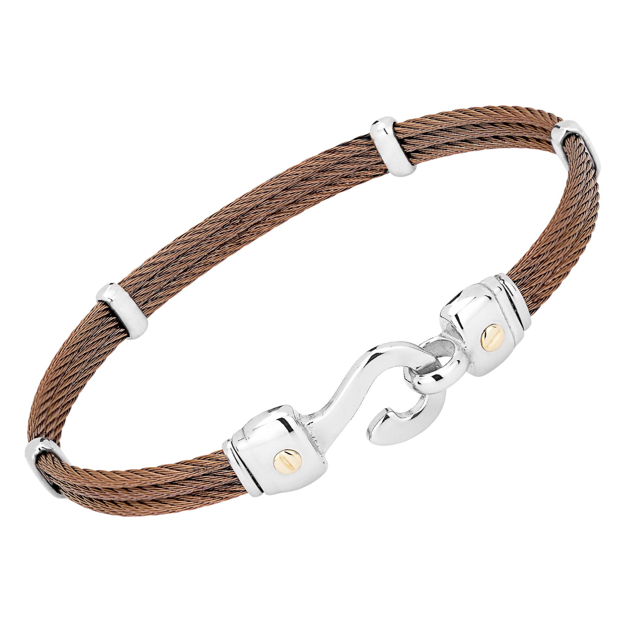 Bracciale con amo in acciaio PVD marrone e viti in oro giallo 18Kt (gr 0.06)