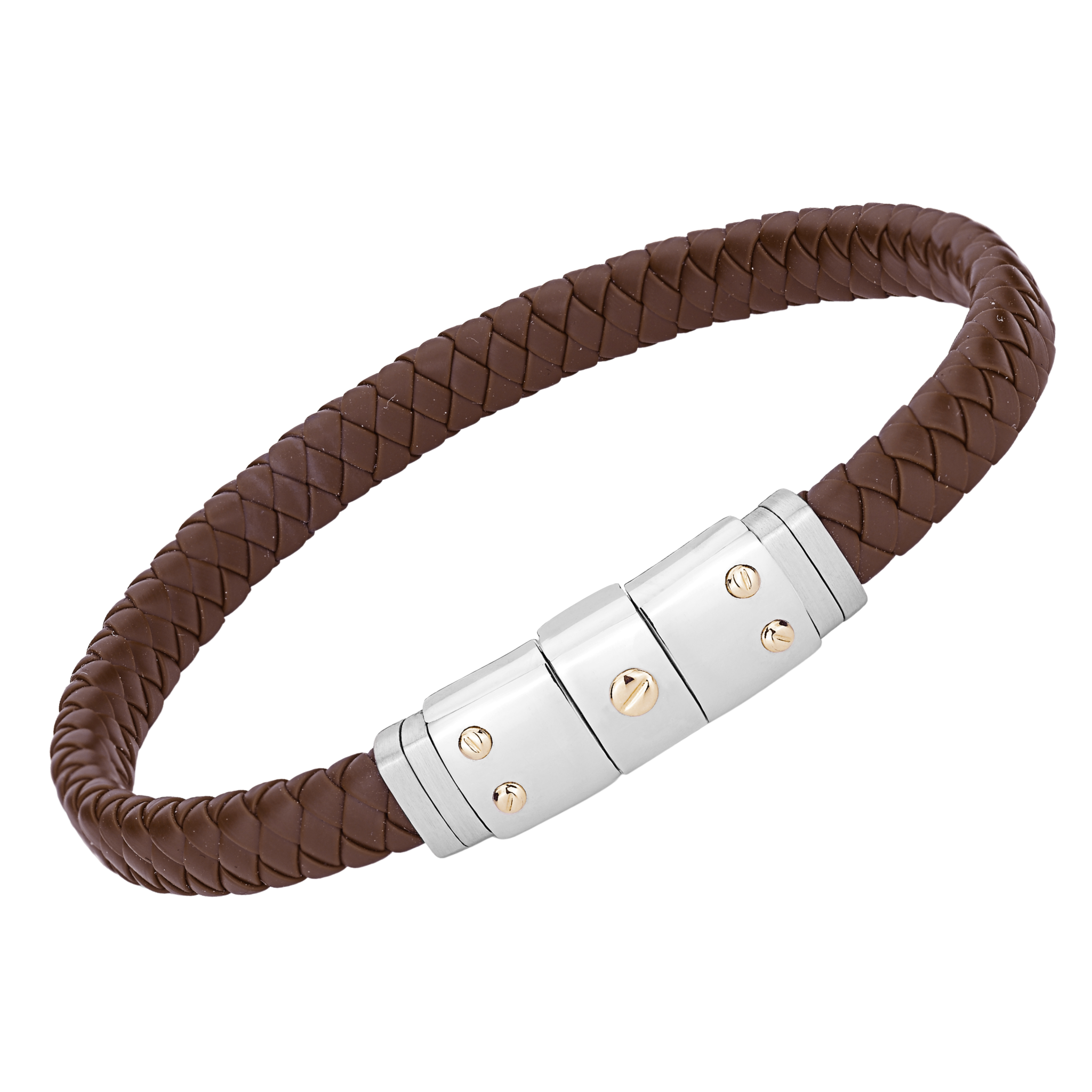 Bracciale in silicone marrone con chiusura in acciaio e 5 viti in oro 18 kt (gr 0.11)