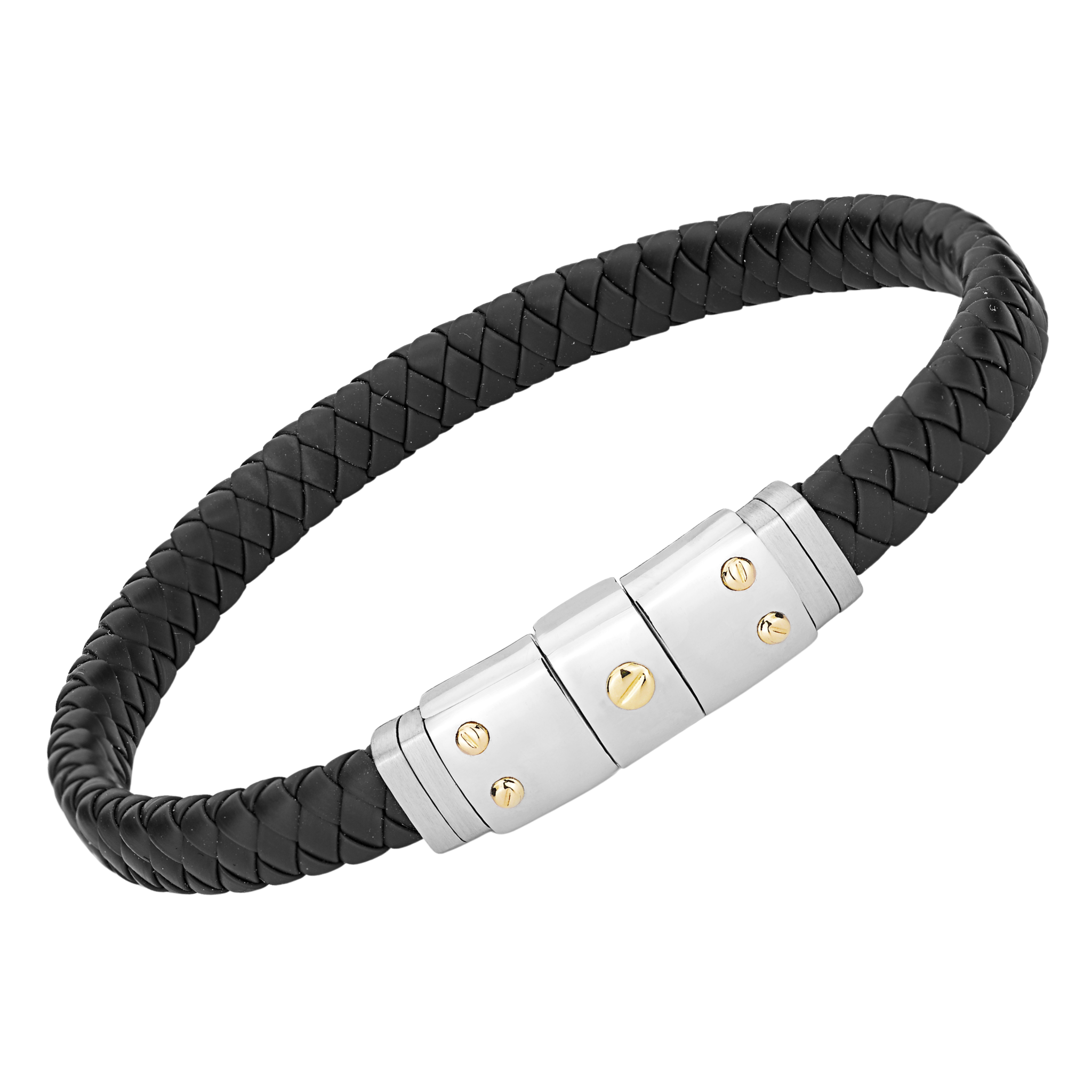 Bracciale in silicone nero con chiusura in acciaio e 5 viti in oro 18 kt (gr 0.11)