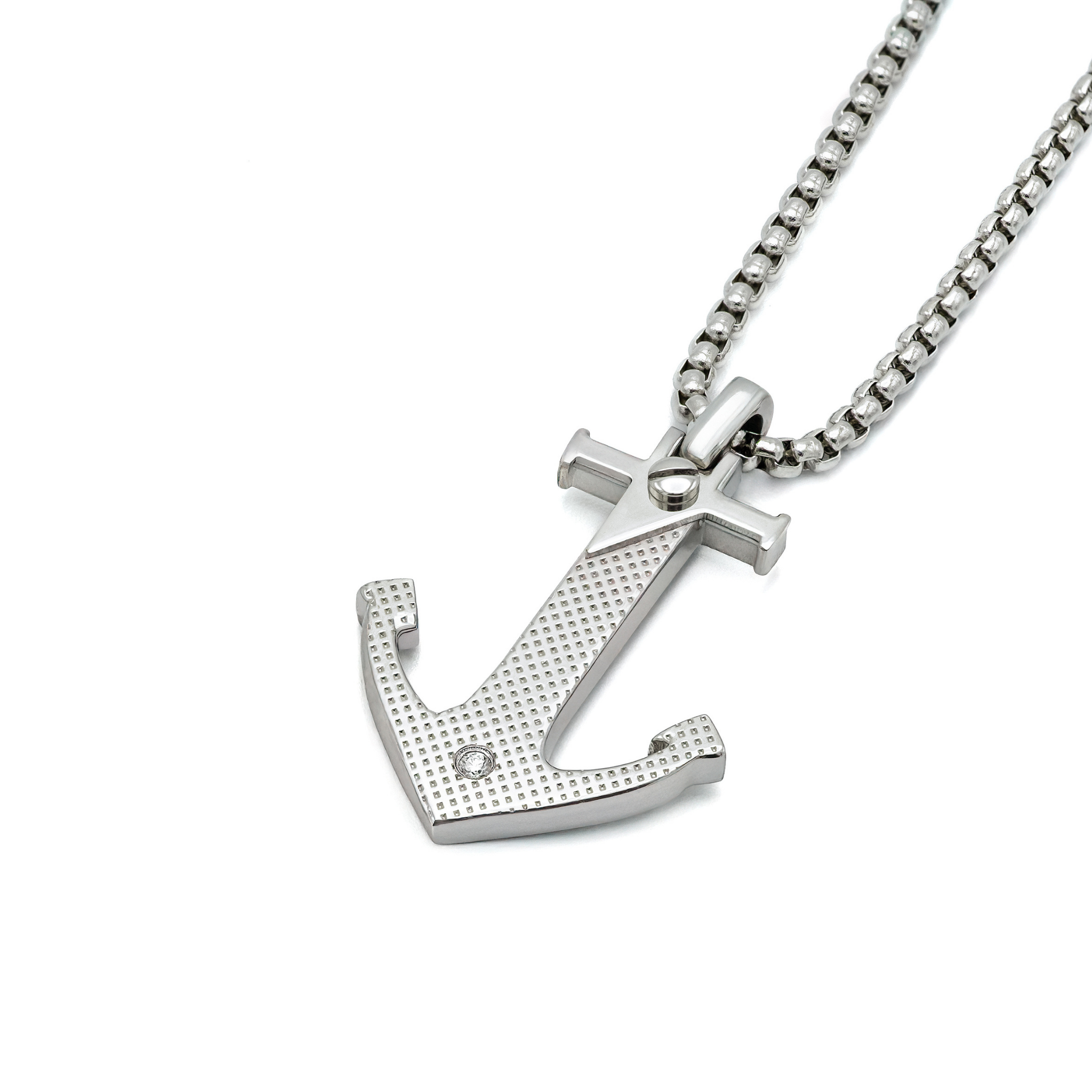 Pendente ancora in acciaio con Diamante Naturale 0,015 ct
