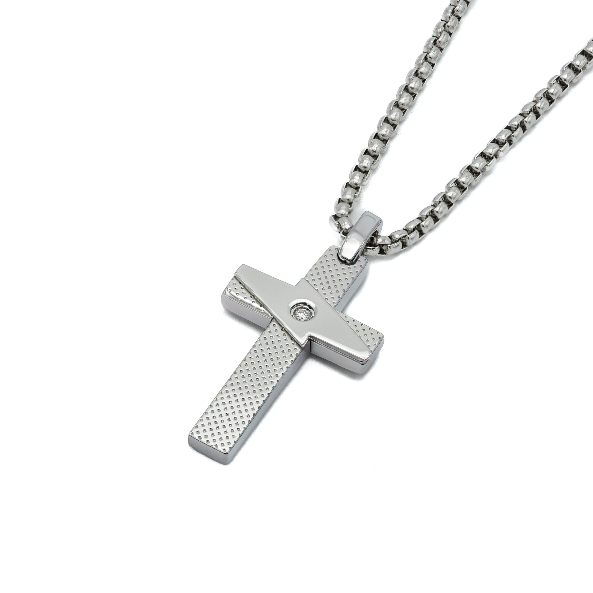 Pendente croce in acciaio con Diamante Naturale 0,015 ct