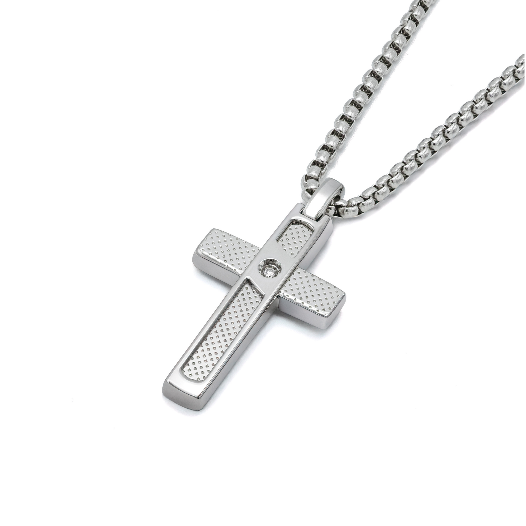 Pendente croce in acciaio con Diamante Naturale 0,015 ct