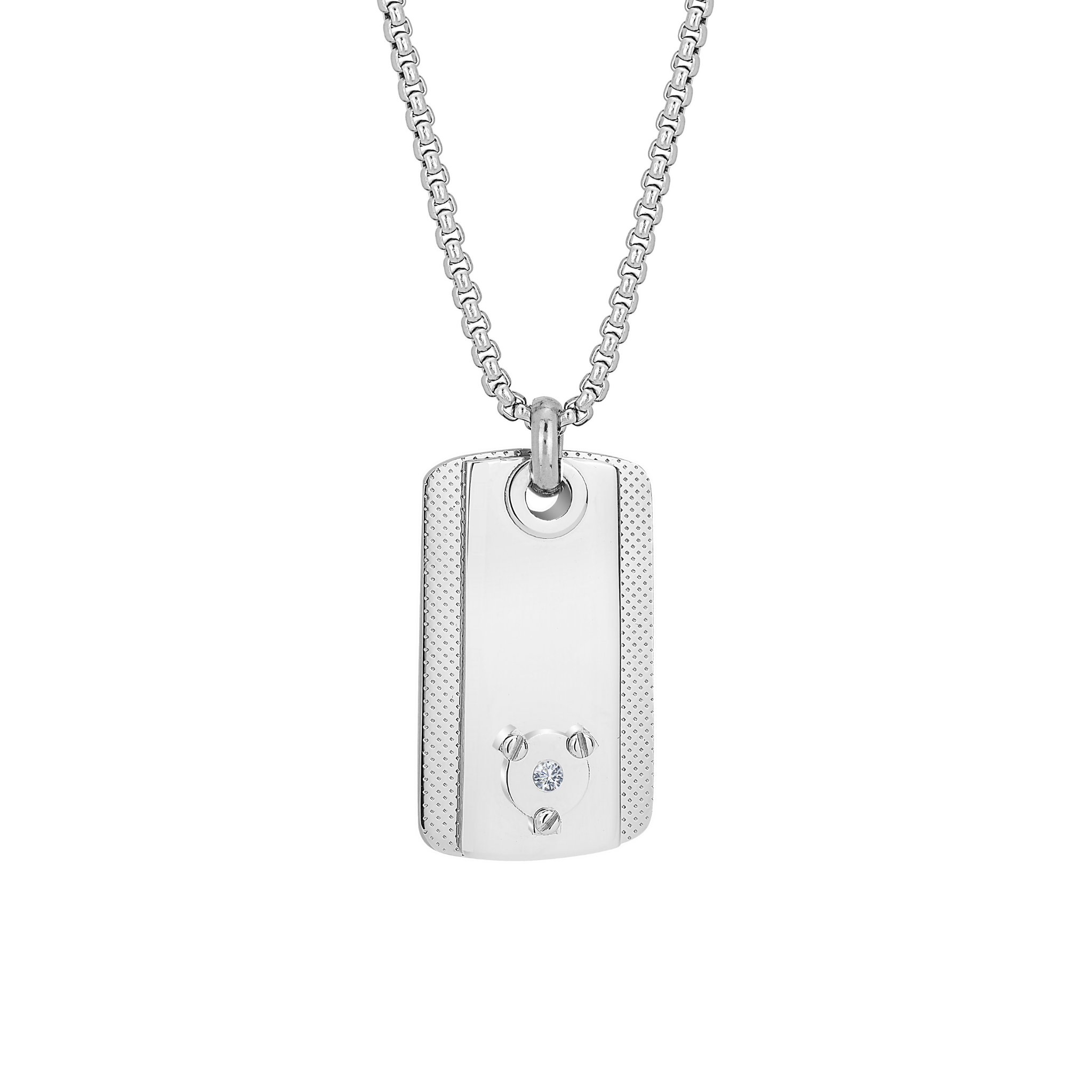Collana in acciaio con piastra godronata e Diamante Naturale 0,022 ct