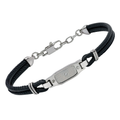 Bracciale in acciaio e cuoio nero con Diamante Naturale 0,015 ct
