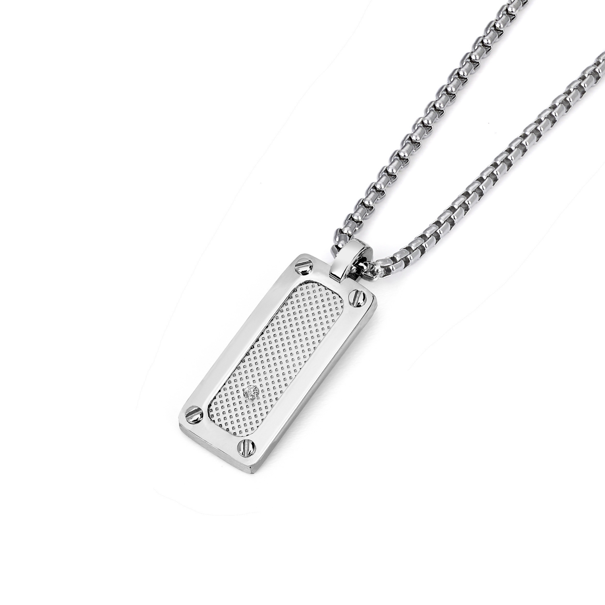 Pendente in acciaio con piastra godronata e Diamante Naturale 0,015 ct