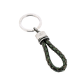 Portachiavi in acciaio con cuoio intrecciato marrone/verde militare e acciaio vintage