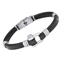 Bracciale in acciaio e cuoio nero