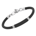 Bracciale in acciaio e cuoio tondo nero