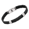 Bracciale in acciaio e cuoio nero intrecciato