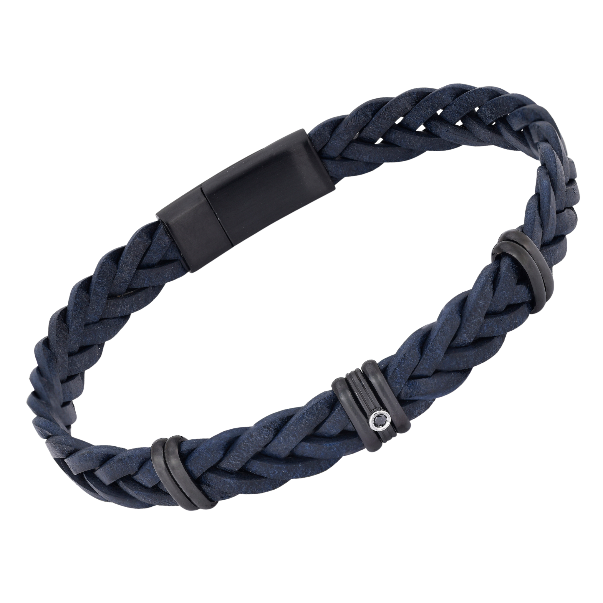 Bracciale in cuoio intrecciato blu con pietra spinello