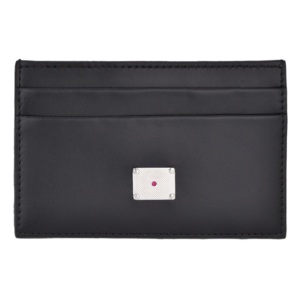 Portacarte in vera pelle nera con rubino naturale 0,027 ct