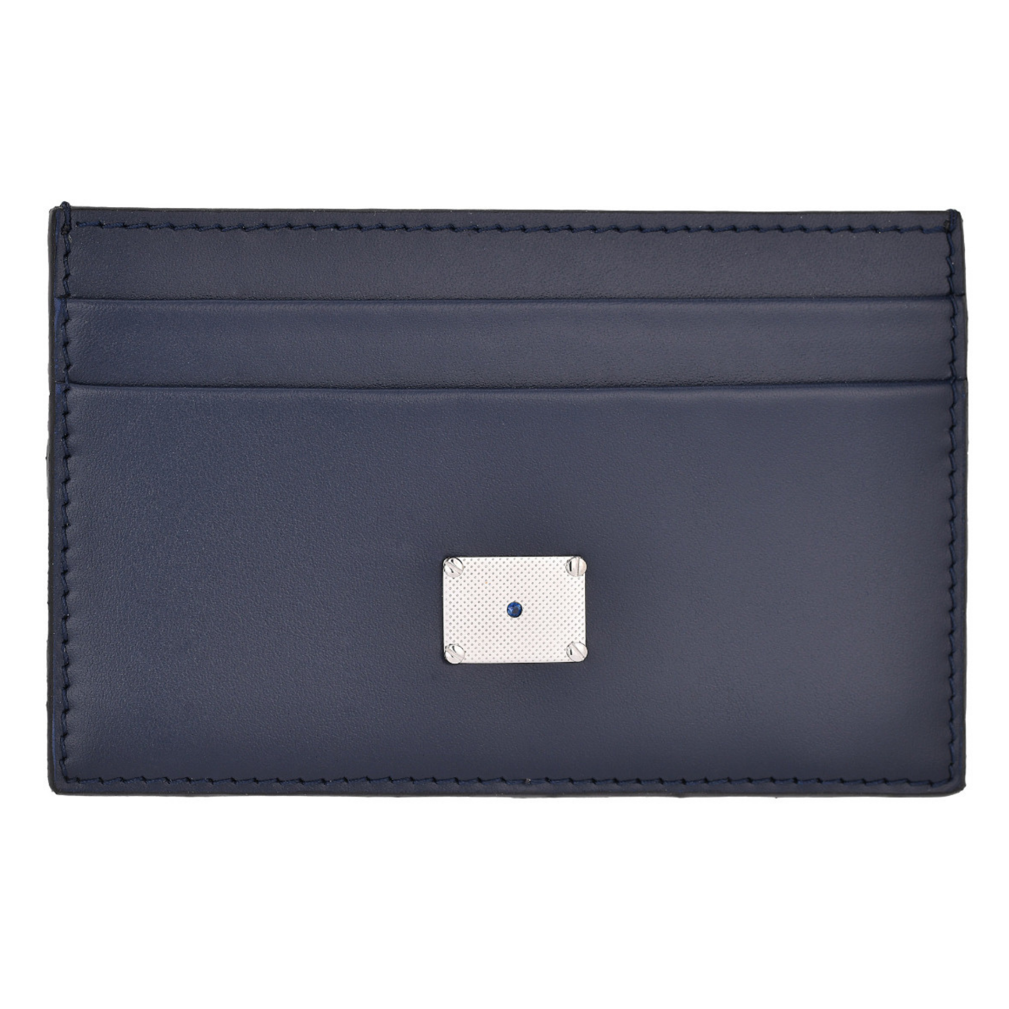Portacarte in vera pelle blu con zaffiro naturale 0,032 ct