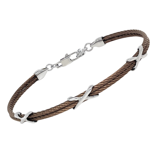 Bracciale cavetto in acciaio PVD marrone con semilavorati