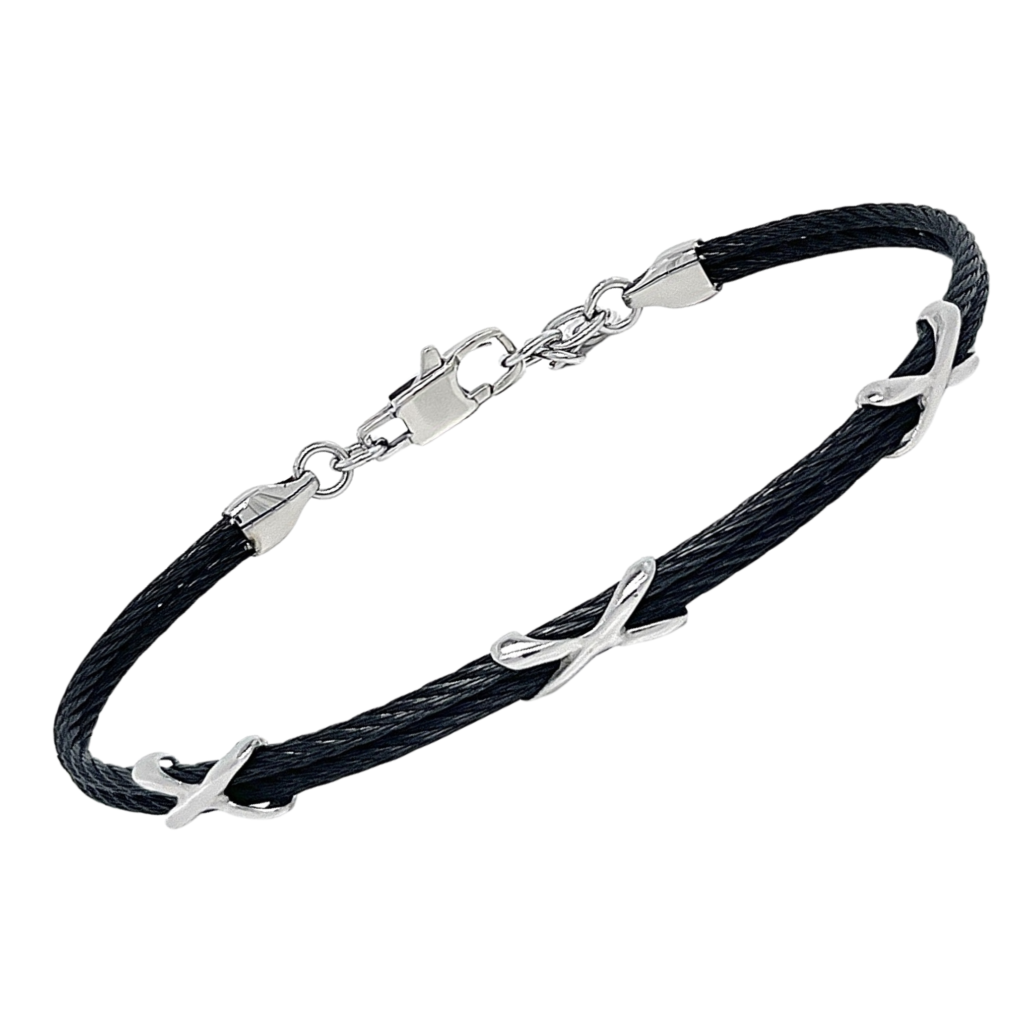 Bracciale cavetto in acciaio PVD nero con semilavorati