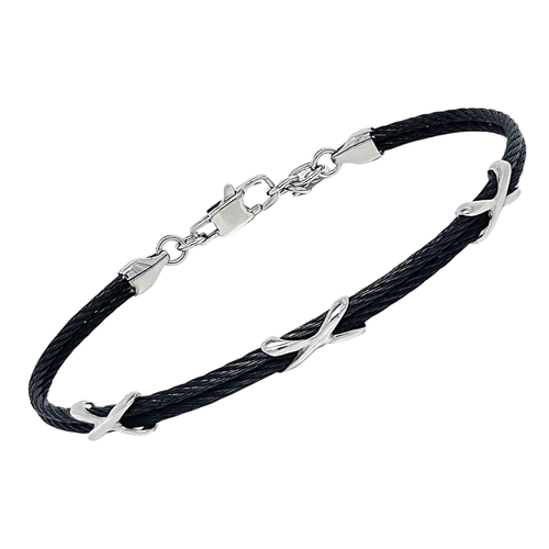 Bracciale cavetto in acciaio PVD nero con semilavorati