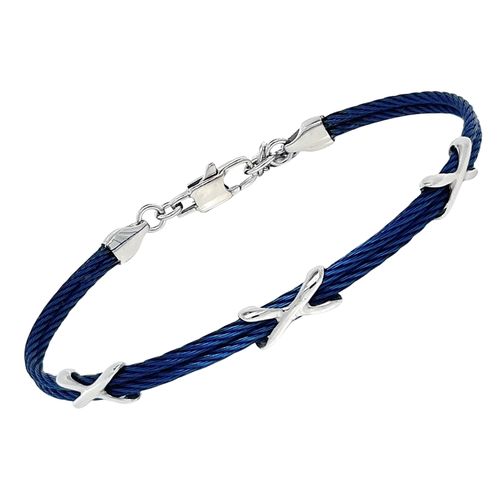 Bracciale cavetto in acciaio PVD blu con semilavorati
