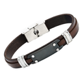 Bracciale in acciaio e cuoio marrone con piastra in PVD nero e viti